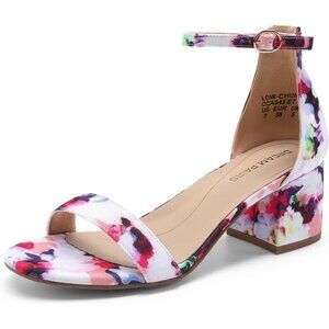 Dream Pairs Women Floral Opened Toe Chunky Block Heel Ankle Strap Sandals Shoes